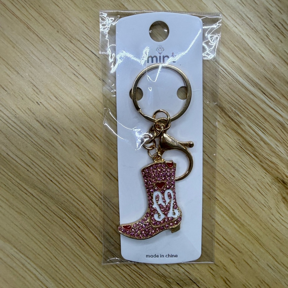NWT Sparkling Pink Rhinestone Goldtone Cowboy Boot Keychain & Bag Charm - Picture 5 of 5